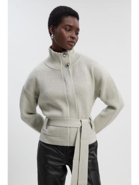 Cable Knit Belted Funnel Neck Jacket