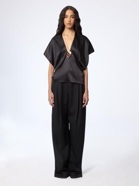 Black V-Neck Silk Satin Top