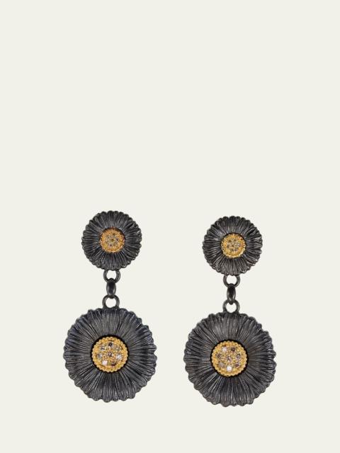 Blossoms Daisy Burnished Sterling Silver and 18K Yellow Gold Diamond Pendant Earrings