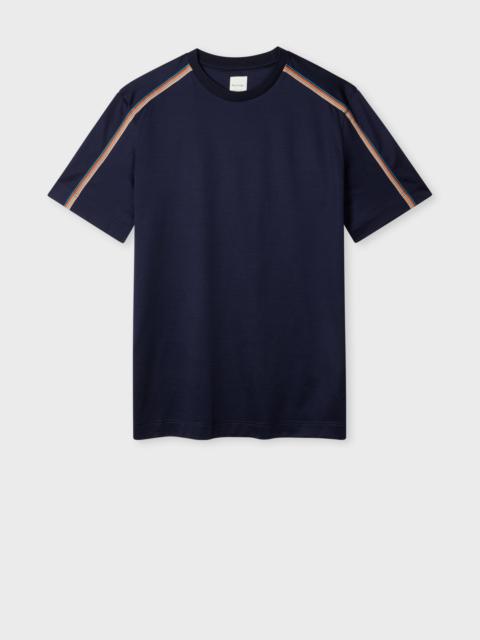 Navy Mercerised Cotton 'Signature Stripe' Shoulder Trim T-Shirt