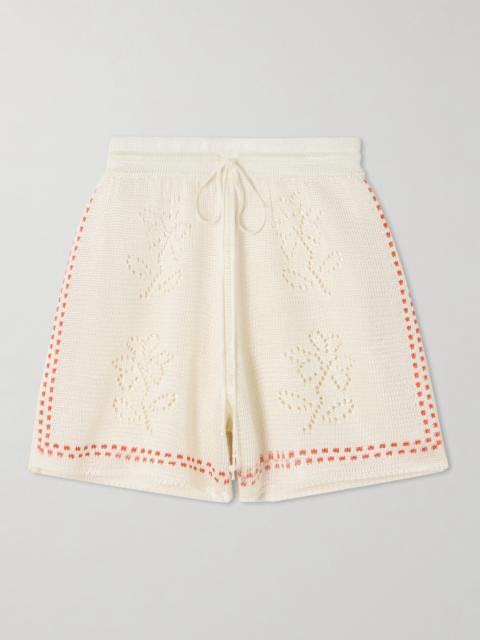 Dinner Party Embroidered Pointelle-knit Shorts