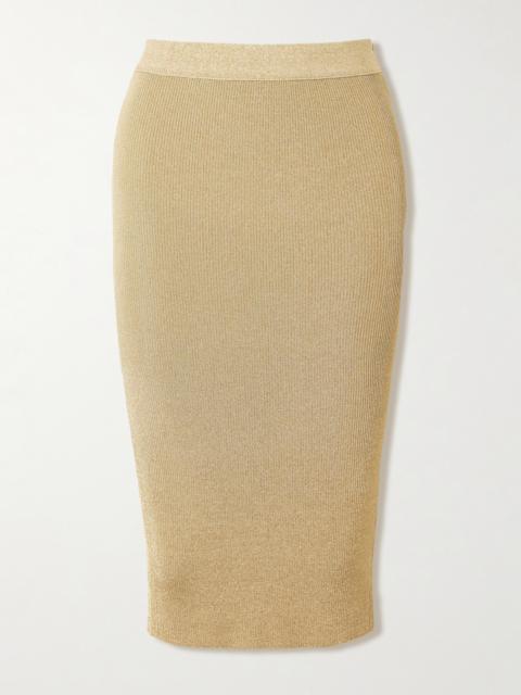 Metallic Ribbed-knit Midi Skirt
