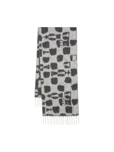 CHESS WOOL SCARF - WHITE BLACK CHESS