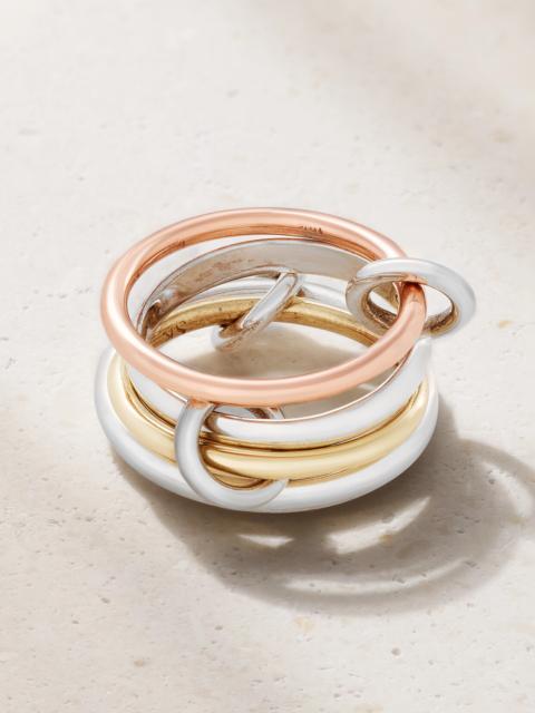 Hyacinth Set Of Four 18-karat Yellow And Rose Gold And Sterling Silver Rings