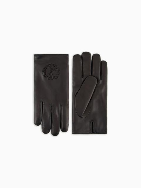 Nappa leather gloves with embroidered logo