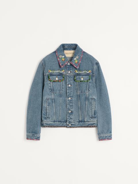 DENIM JACKET WITH BEADED EMBROIDERY AND PRINTED EDGES