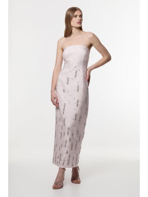 Texture Jacquard Crystal Embellished Strapless Mini Dress