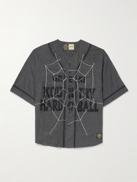 Embroidered Felt-Trimmed Cotton and Wool-Blend Shirt Gray