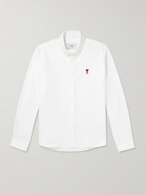 Button-Down Collar Logo-Embroidered Cotton Oxford Shirt White