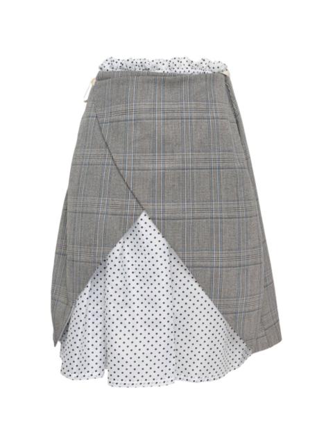checked-overlay polka-dot skirt