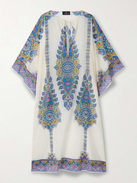 Floral-print cotton and silk-blend voile kaftan Blue