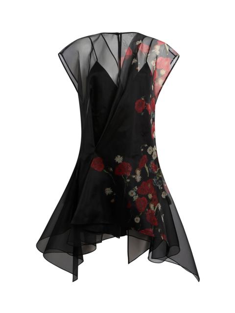 Merith Printed Silk-Organza Mini Dress black