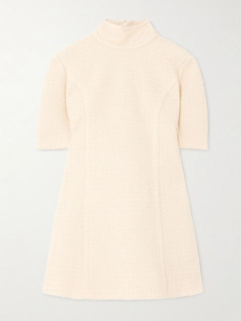 Turtleneck wool-blend tweed mini dress Cream