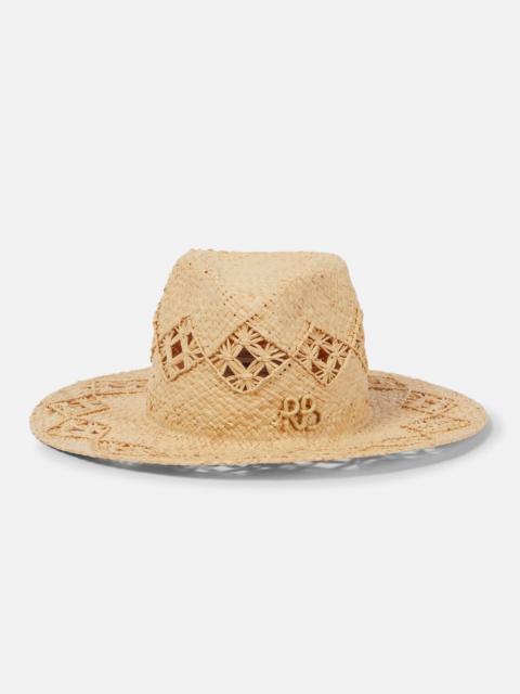 Embroidered straw fedora