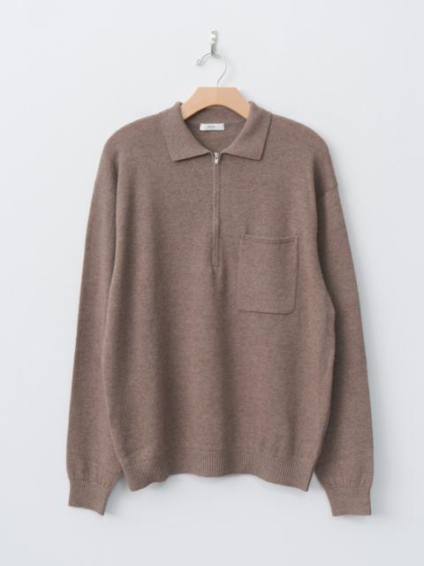 Linen Wool Brushed Zip Up Polo Sweater - Camel