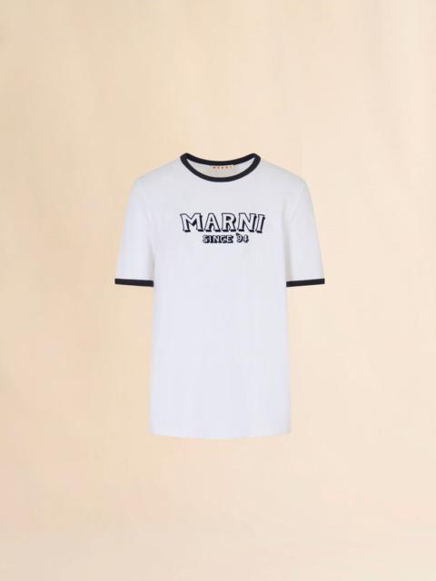 WHITE COTTON T-SHIRT WITH CONTRAST TRIMS
