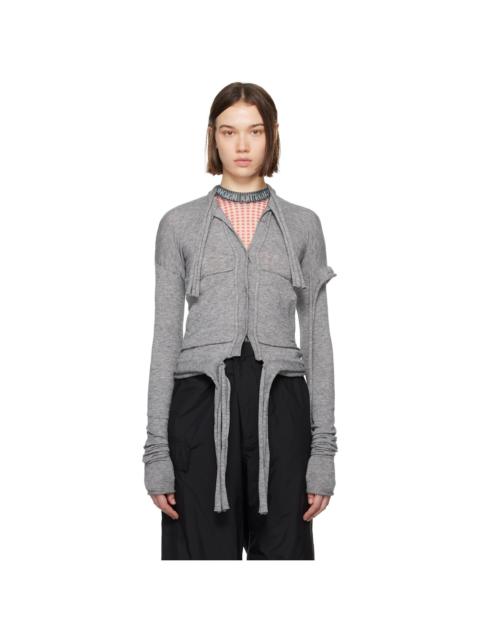 Gray Strappy Knit Cardigan