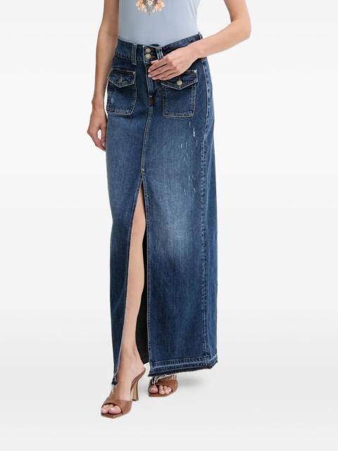 pocket-split denim skirt