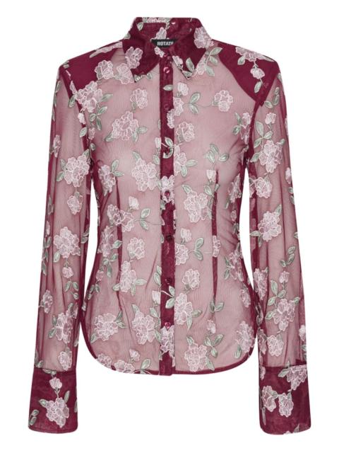 floral-embroidered mesh shirt