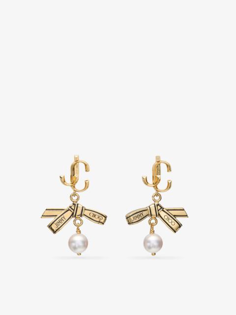 Ribbon Pearl Earring
Gold Metal Ribbon Pearl Earring
