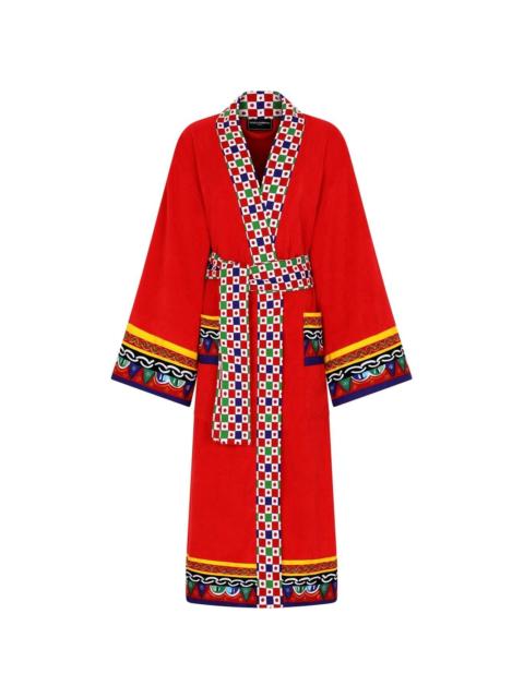 Carretto Siciliano printed trim bathrobe