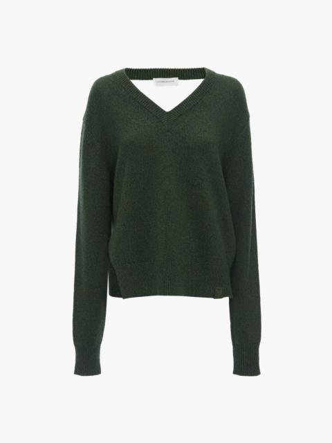 Convertible V-Neck Jumper In Spruce Green