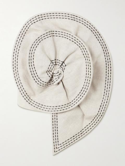 Cropped Appliquéd Topstitched Linen Bustier Top