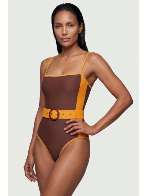 Contrast Panelled Bandeau Swimsuit With Belt