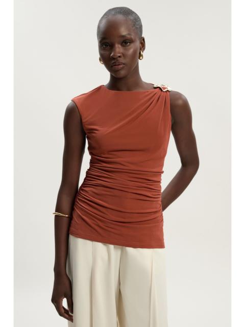 Drapey Crepe Trim Detail Ruched Top