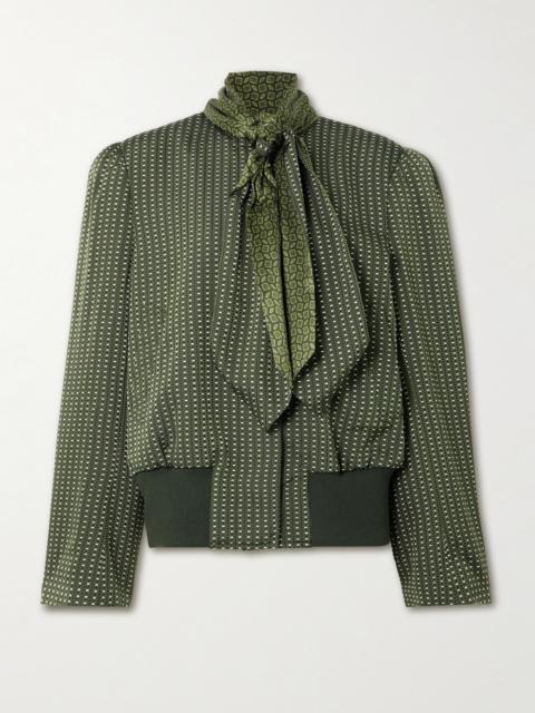 Tie-neck Printed Satin-trimmed Twill Bomber Jacket