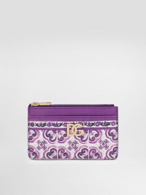 Majolica-print calfskin card holder