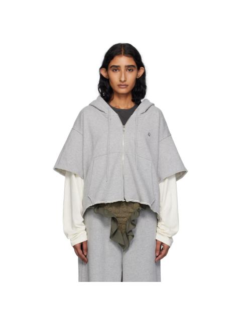Gray Raw Edge Zip-Up Hoodie