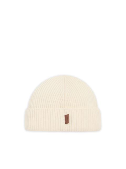 leather-label wool beanie hat