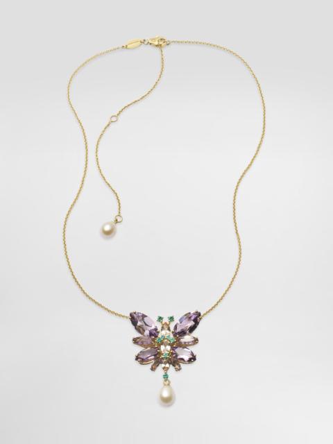 Butterfly Necklace 18-carat yellow gold and amethysts