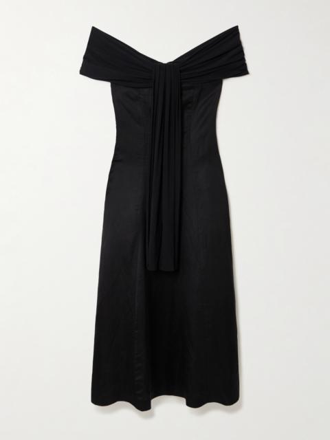 Off-the-shoulder Voile And Stretch-bamboo Jersey Midi Dress