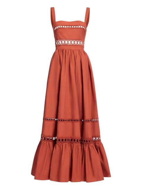 trim-embellished cotton midi dress