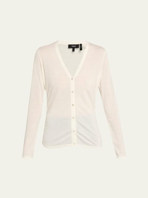 Shirred Fine Wool Cardigan