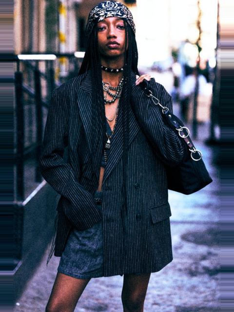 DOUBLE-BREASTED PEAK LAPEL RAGGED BLAZER