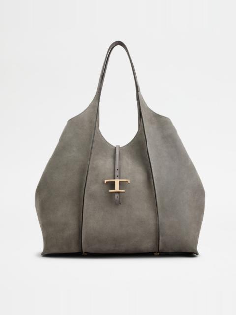 T TIMELESS SHOPPING BAG IN SUEDE LARGE - GREY