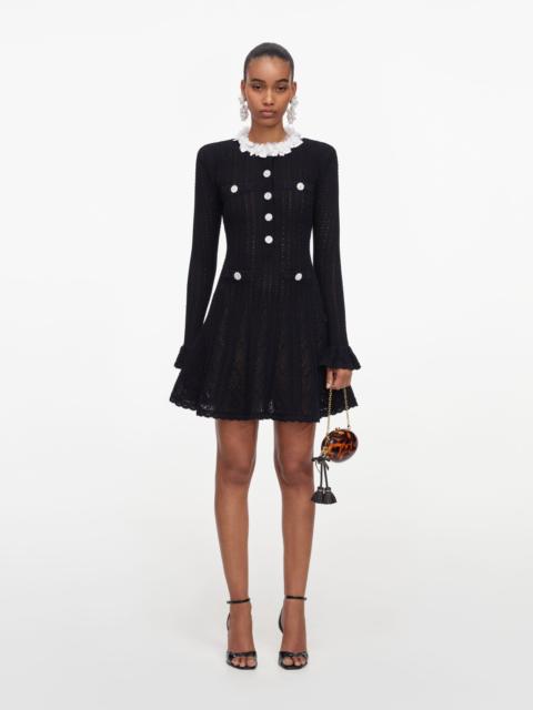 Black Flower Trim Knit Mini Dress