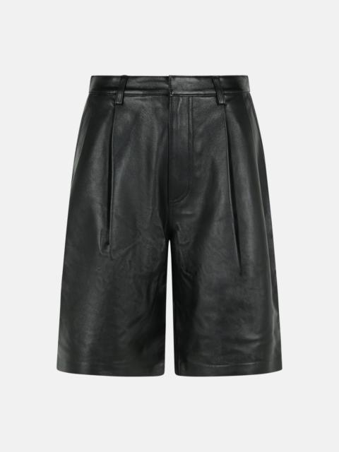 BLACK PLEATED LEATHER BERMUDA SHORTS