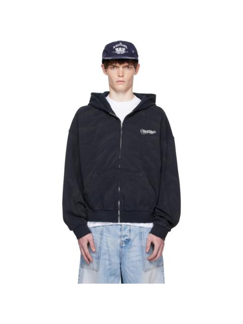 Navy Gothic Logo Printed Hoodie