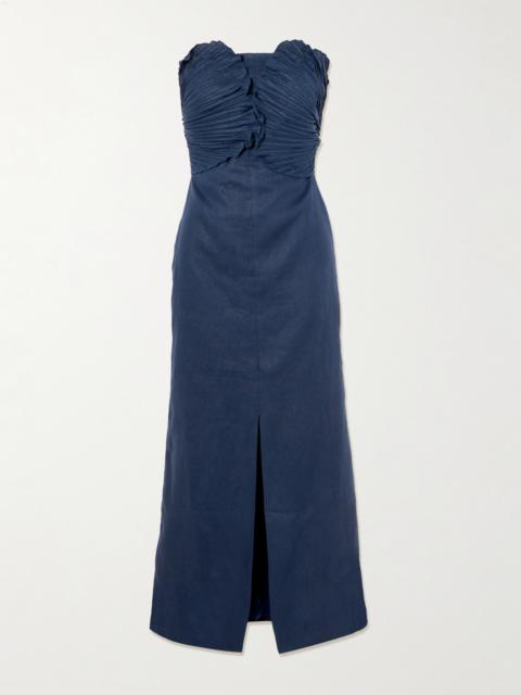 Bajo Palmera Strapless Pleated Linen Maxi Dress