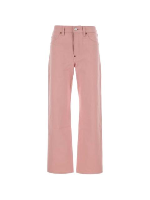 flower-button straight denim trousers