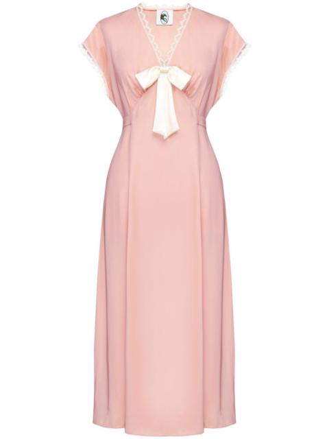 bow-detailing satin midi dress