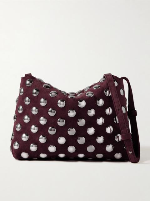 Lina medium studded suede shoulder bag Burgundy