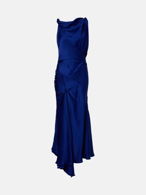 Draped asymmetric satin midi dress