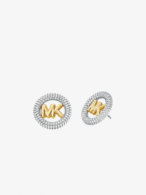 Medium Precious Metal-Plated Brass Pavé Logo Stud Earrings