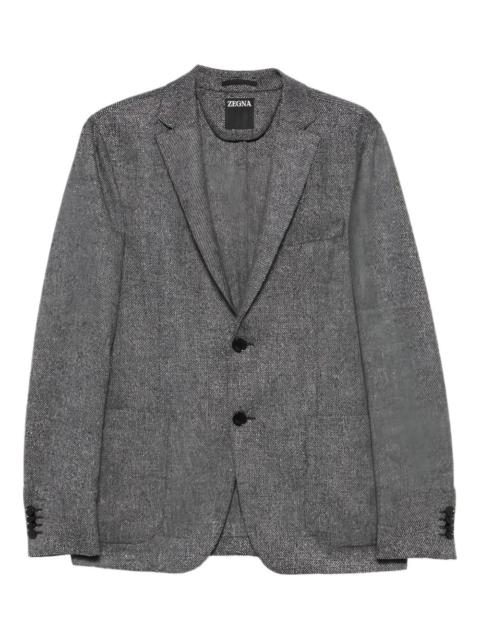 buttoned herringbone-pattern blazer