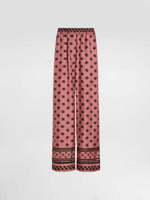 Silk satin jacquard pajama pants with all-over DG logo